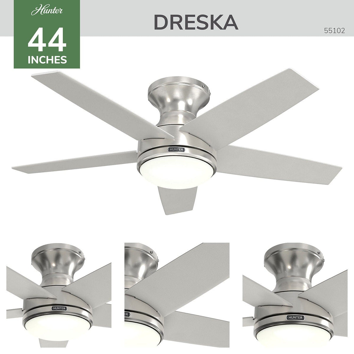 Dreska Indoor Low Profile 44 inch with LED Light and Remote