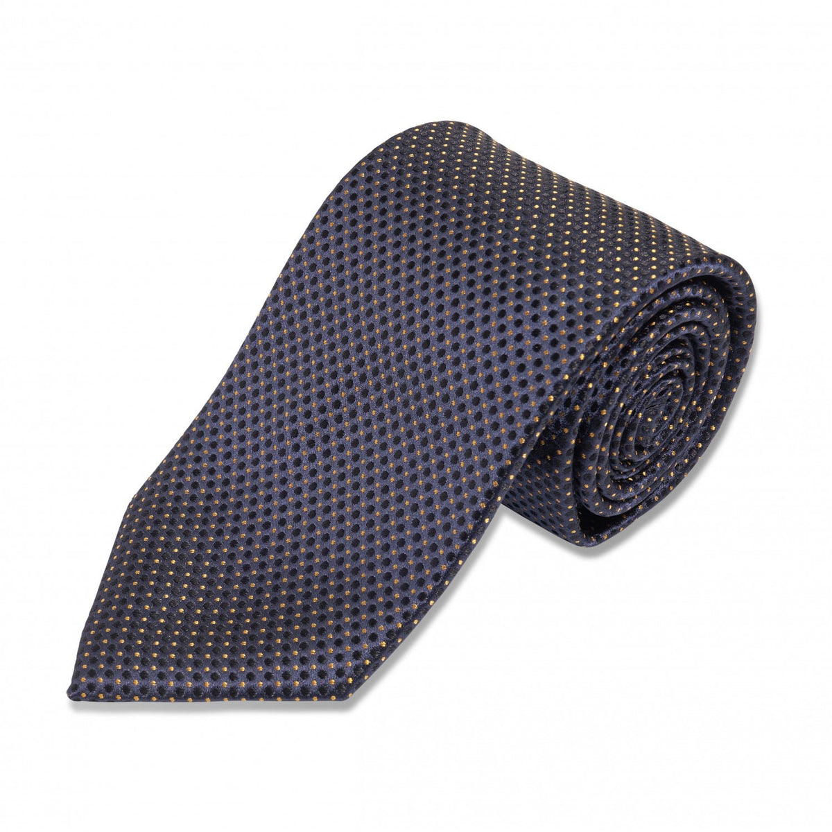 Navy with Gray and Yellow Dots Silk Necktie - custom suits nyc bespoke tailor midtown, noho