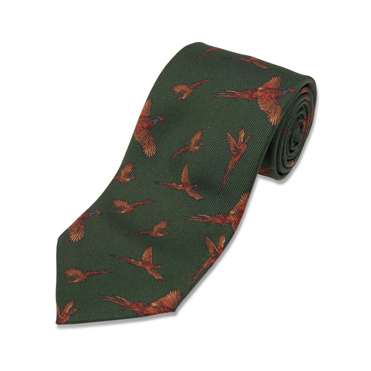 Green with Tan and Red Birds Silk Necktie - custom suits nyc bespoke tailor midtown, noho