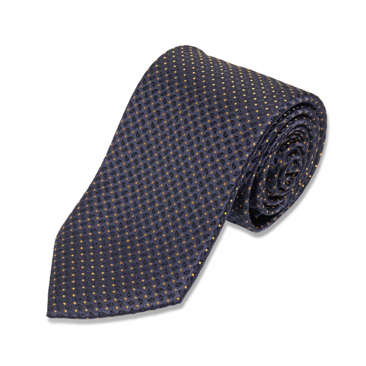 Dark Navy with Gray and Yellow Dots Silk Necktie - custom suits nyc bespoke tailor midtown, noho
