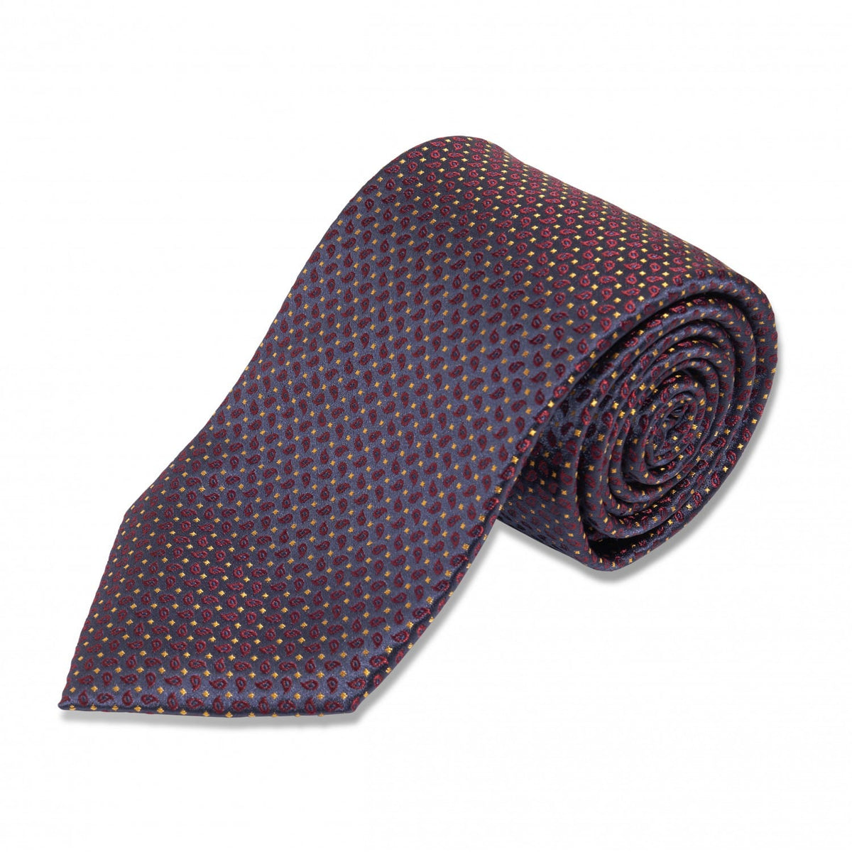 Navy with Red and Yellow Dots Silk Necktie - custom suits nyc bespoke tailor midtown, noho