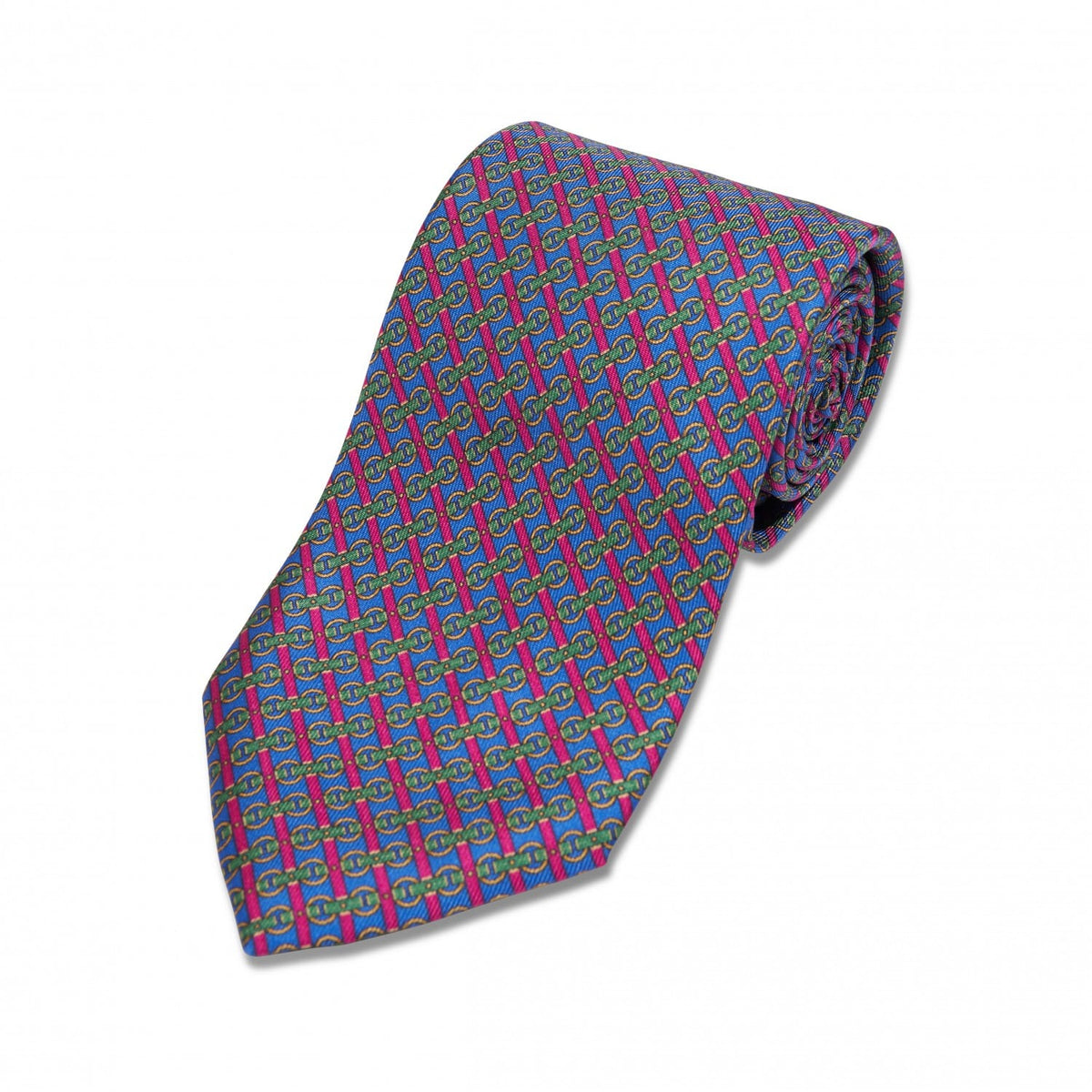 Blue, Pink, Yellow and Green Horsebit Silk Necktie - custom suits nyc bespoke tailor midtown, noho