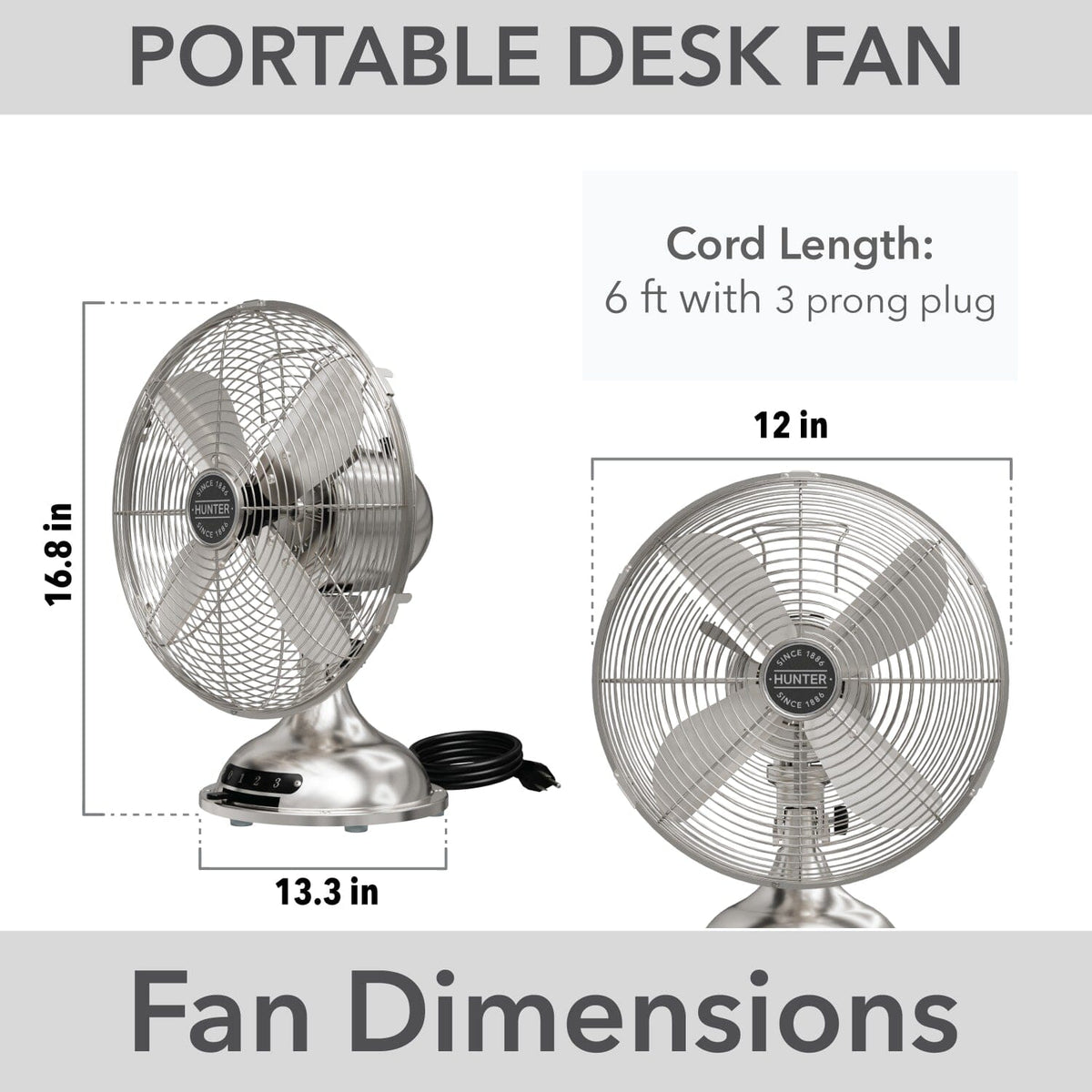 Classic Portable Desk Fan 16 in with 3 speeds