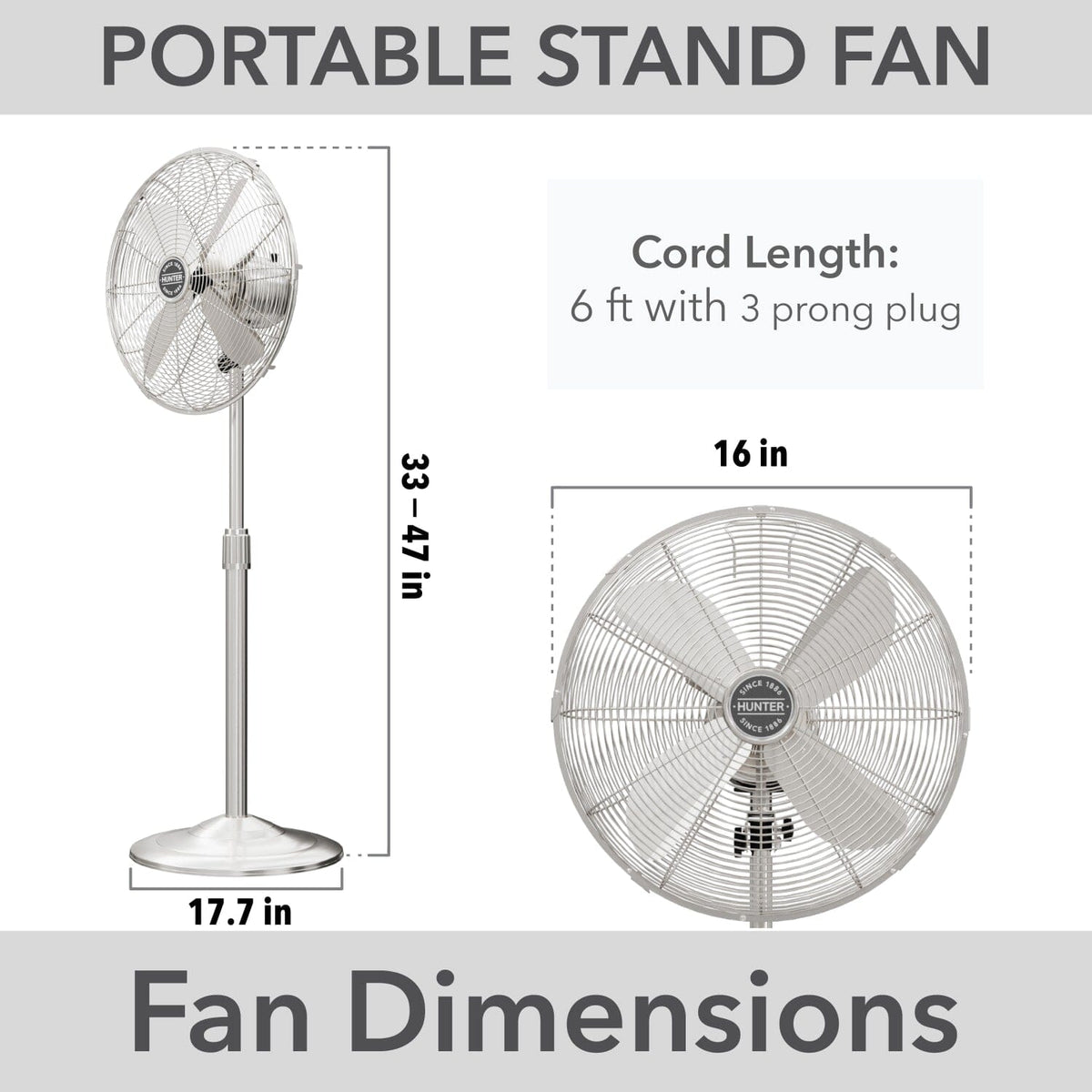 Oscillating Standing Fan Adjustable Height 47 Inch with 3 speeds