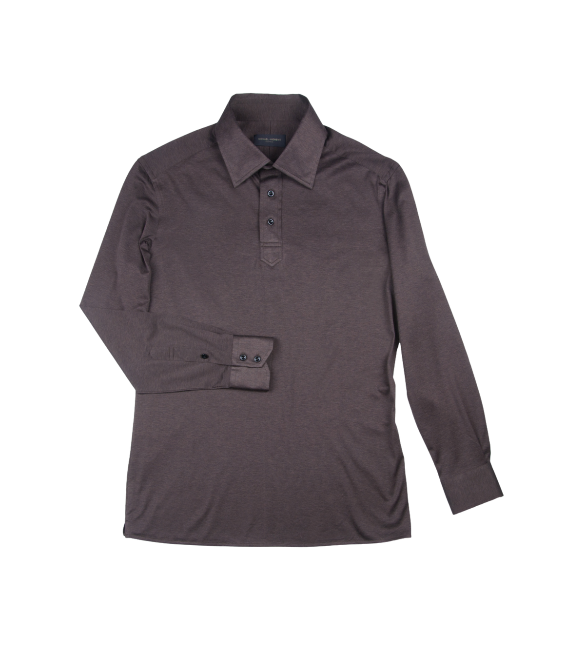 MAB Dark Brown Jersey Long Sleeve Polo Shirt - custom suits nyc bespoke tailor midtown, noho