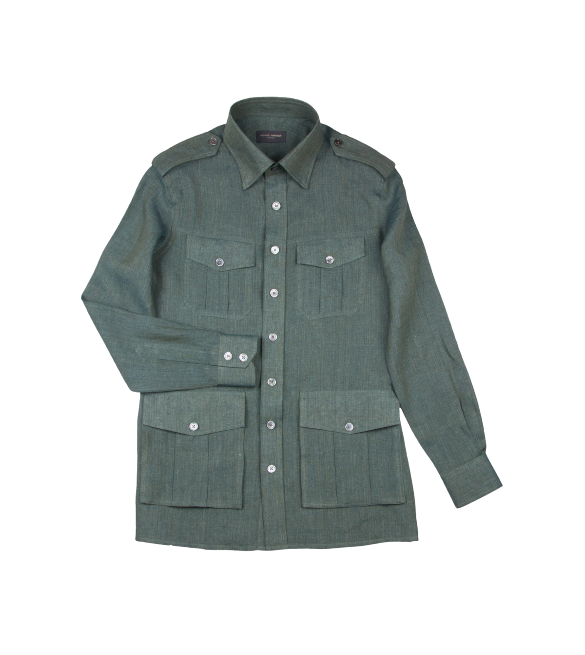 Custom Green Linen Safari Shirt - custom suits nyc bespoke tailor midtown, noho