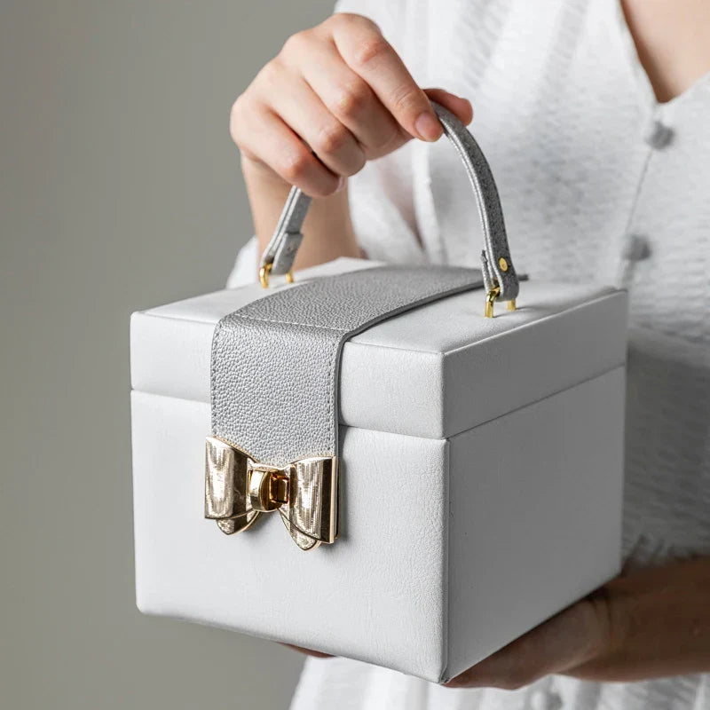 Afralia™ White PU Three-Layer Jewelry Box for Women: Watch, Bangles, Necklaces, Rings, Display Organizer
