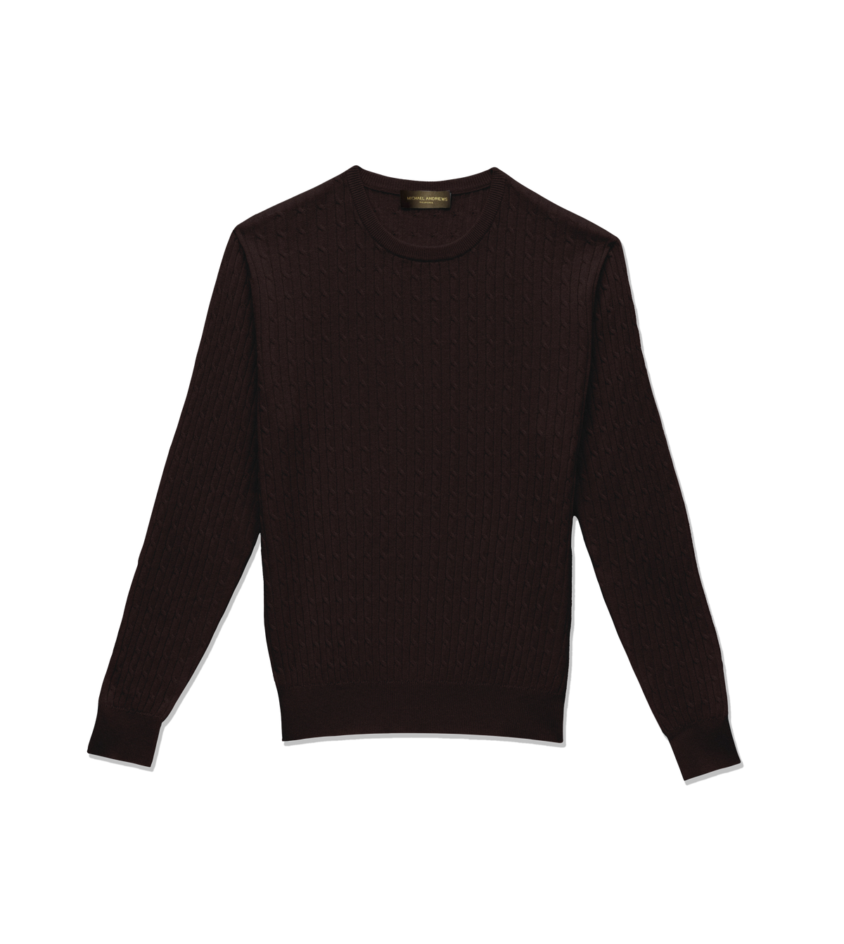 Michael Andrews Merino Wool Cableknit Crew Sweater in Chocolate Cherry - custom suits nyc bespoke tailor midtown, noho