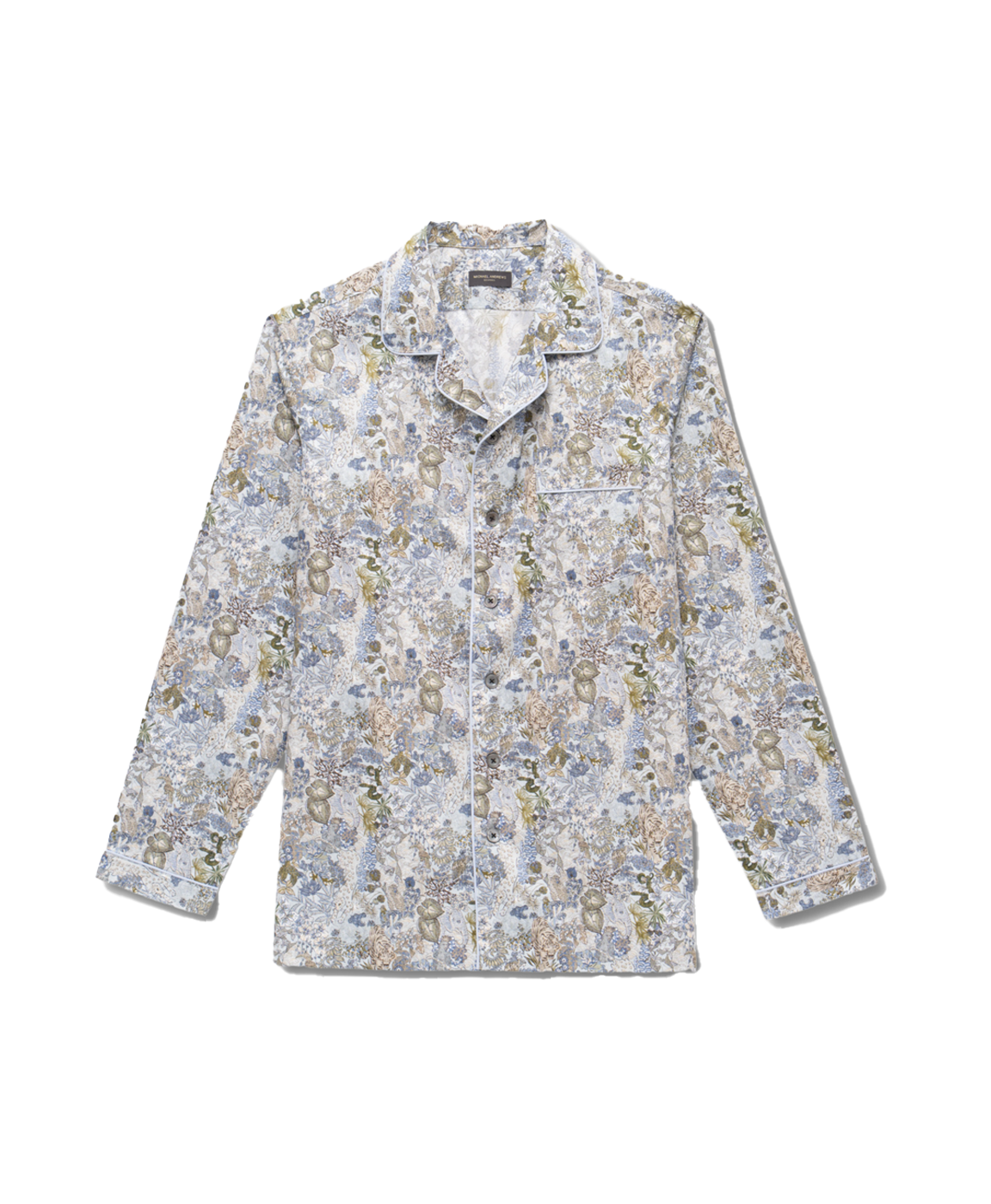 Light Blue Jungle Print Cotton Pajama Shirt - custom suits nyc bespoke tailor midtown, noho