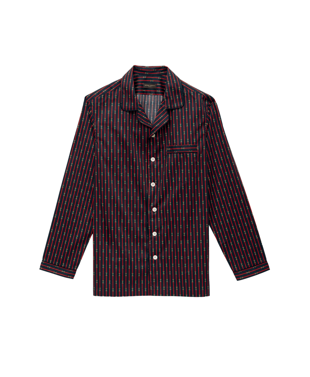 Michael Andrews Custom Navy and Red Horse Bit Pajama Shirt - custom suits nyc bespoke tailor midtown, noho