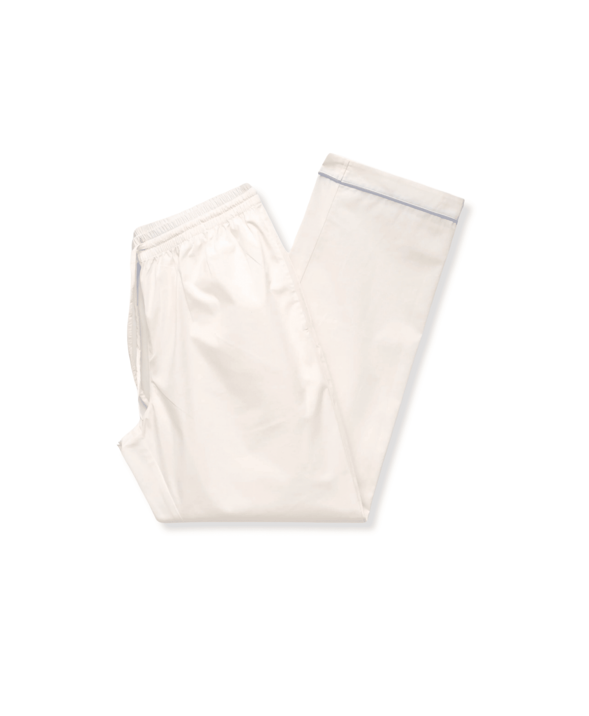 Michael Andrews custom white poplin pajama pants with light blue piping - custom suits nyc bespoke tailor midtown, noho