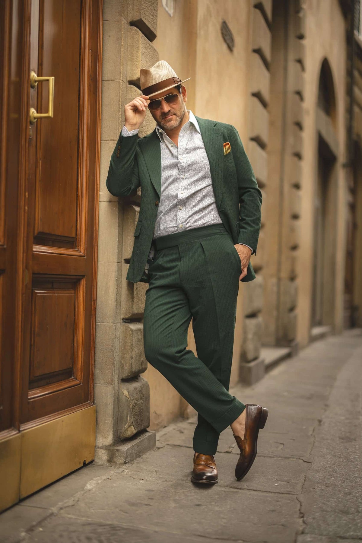 michael-andrews-green-suit-large-square - Hunter Green Wool Seersucker Suit - custom suits nyc bespoke tailor midtown, noho