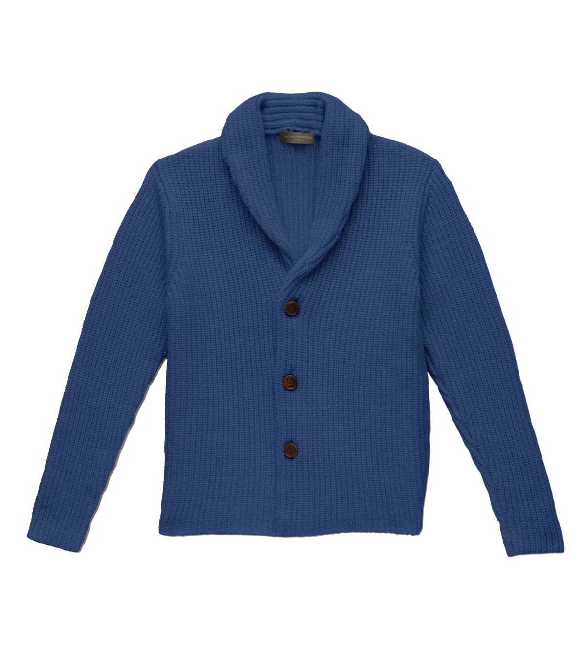 michael-andrews-heavy-guage-wool-cardigan-sweater-medium-blue - Med Blue Heavy Gauge Merino Knit Blazer - custom suits nyc bespoke tailor midtown, noho
