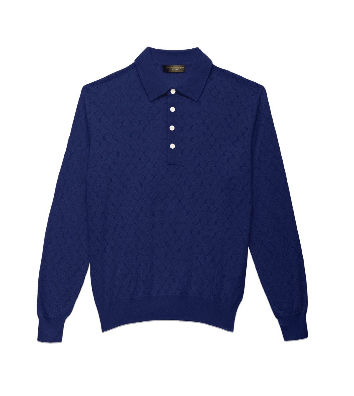 Michael-Andrews-Honeycomb-Long-Sleeve-Polo-Klein-Blue - custom suits nyc bespoke tailor midtown, noho