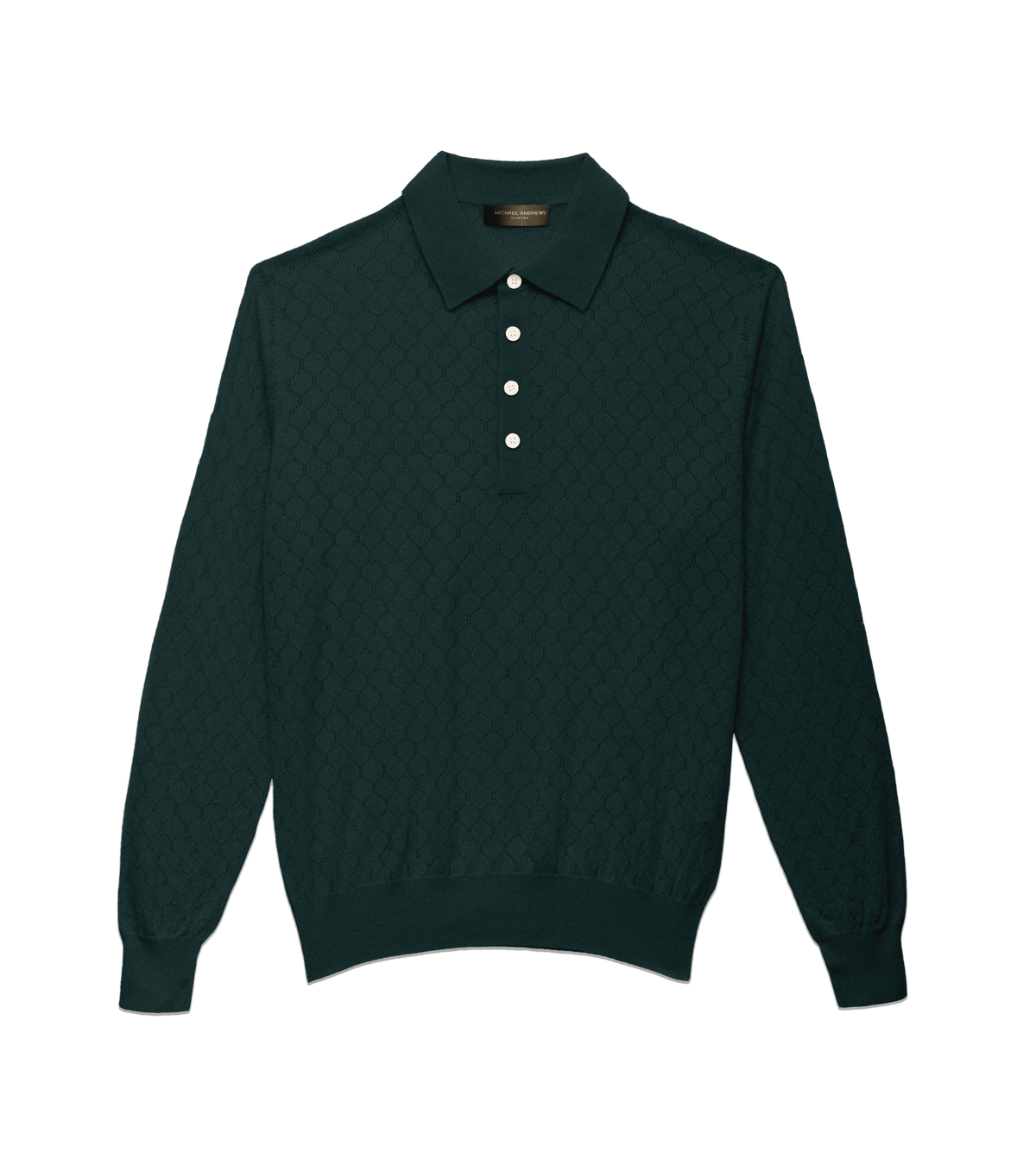 Michael-Andrews-Honeycomb-Long-Sleeve-Polo-Lagoon-Green - custom suits nyc bespoke tailor midtown, noho