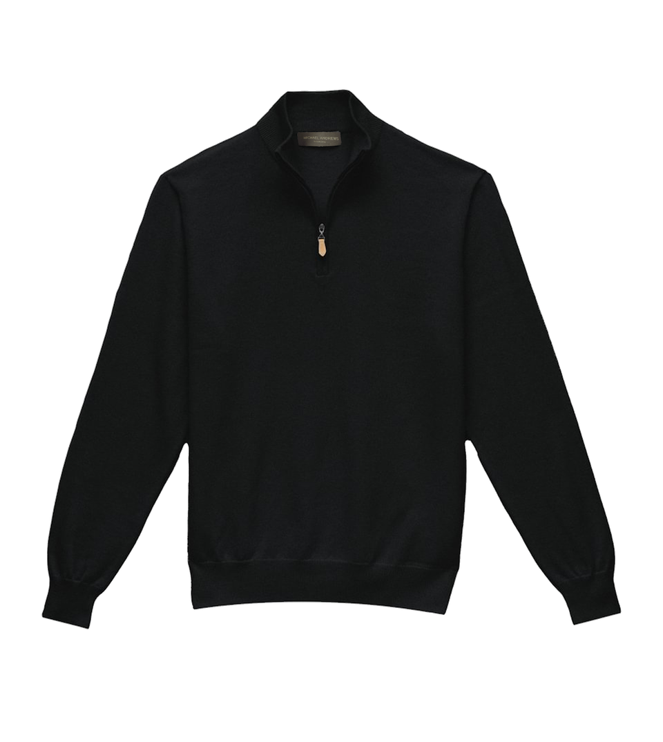Michael Andrews Custom Merino Wool 1/4 Zip Mock Sweater in Dark Grey - custom suits nyc bespoke tailor midtown, noho