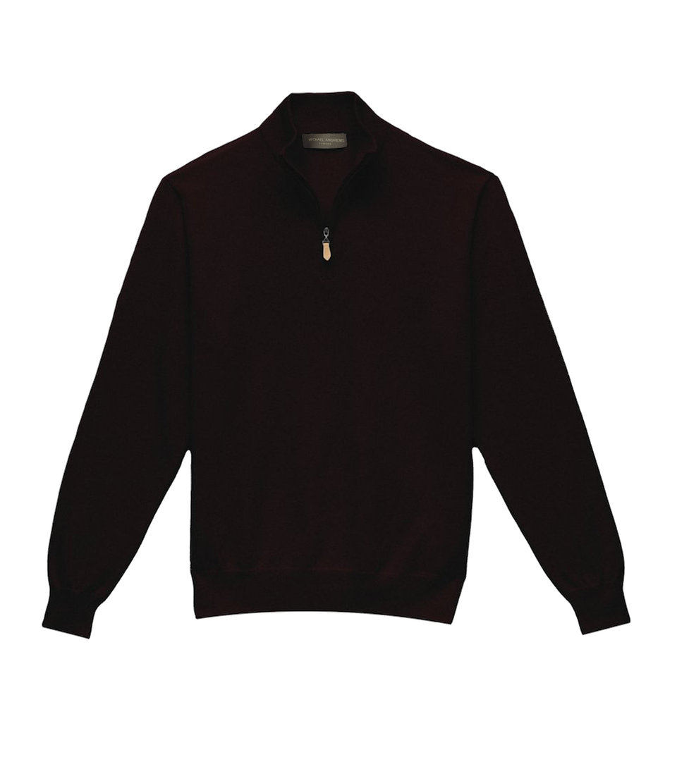 Michael Andrews Custom Merino Wool 1/4 Zip Sweater in Merlot - custom suits nyc bespoke tailor midtown, noho