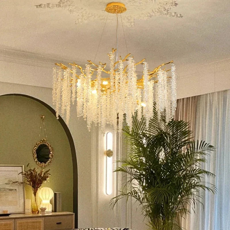 Afralia™ Luxury Crystal Ceiling Chandelier LED Pendant Lamp for Living Dining Bedroom