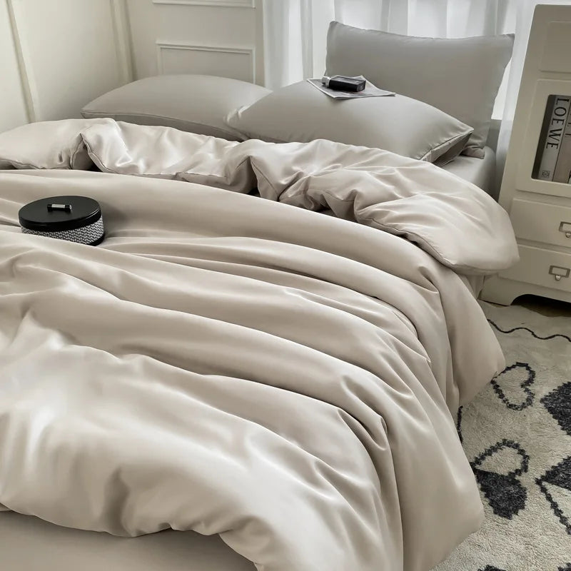 Afralia™ Silky Rayon Bedding Set: Solid Color Duvet, Fitted Sheet, Pillowcase - Queen King Size