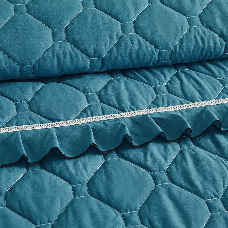 Afralia™ Mixed Color Single Bed Skirt Mattress Cover Quilted Anti-Slip Dustproof Topper