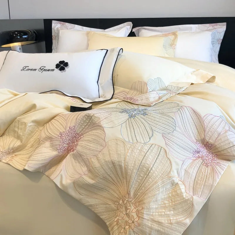 Afralia™ Luxury Cotton Twill Embroidery Duvet Cover Set for Seasons