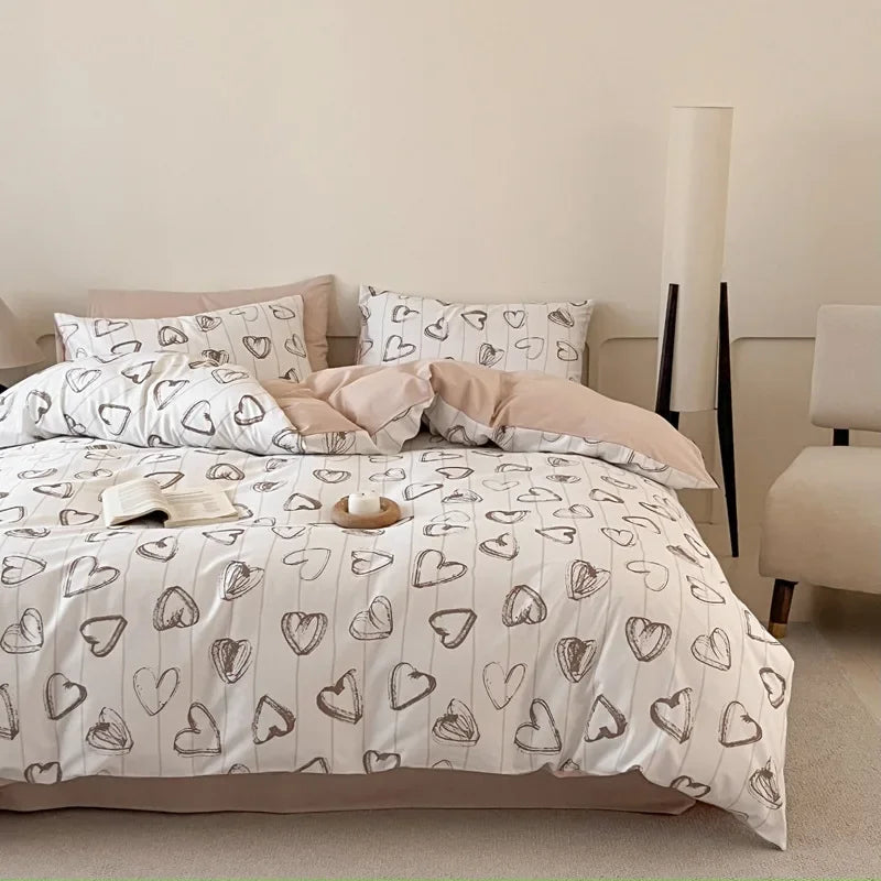 Afralia™ Geometric Pattern Cotton Fitted Sheet Set, King/Queen Bed Comfort Bedding