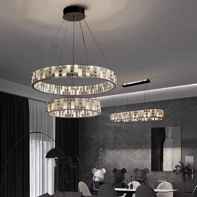 Afralia™ Black Acrylic Crystals Chandelier | Living Room Art Deco Ceiling Light