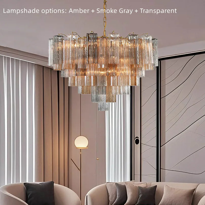 Glass Ceiling Chandelier: Smoke Gray Pendant Light by Afralia™ for Dining, Living Room, Bedroom