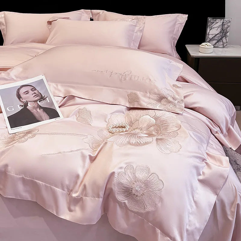 Afralia™ Luxury Cotton Twill Embroidery Duvet Cover Set for Seasons