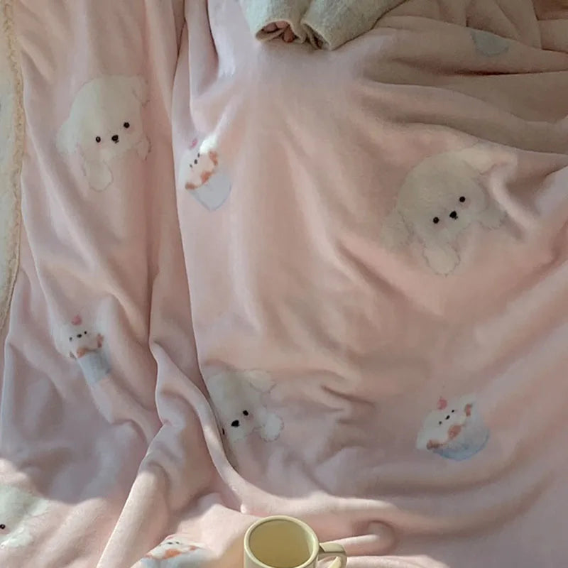 Afralia™ Korean Cartoon Plush Blanket, Soft Nap Sofa Cover for Home Dormitory