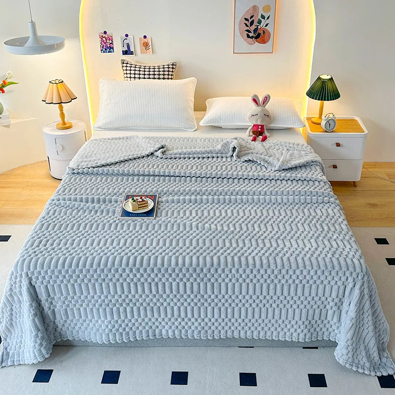 Afralia™ Striped Coral Fleece Blanket | Soft & Cozy Bed Cover for Home, Office, and Travel