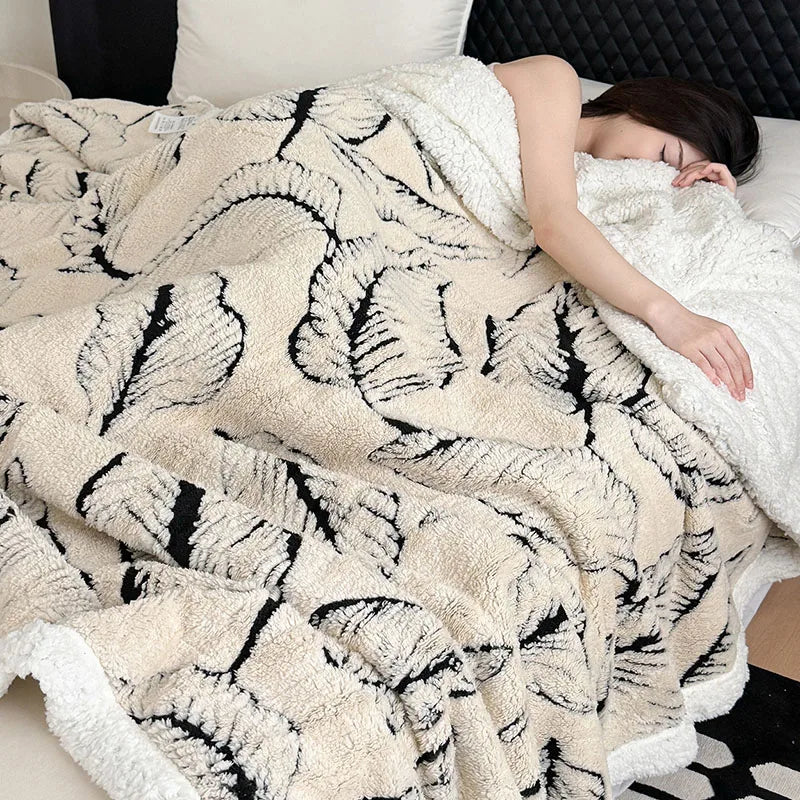 Afralia™ Leaf Jacquard Double-Layer Flannel Blanket for Sofa and Bed