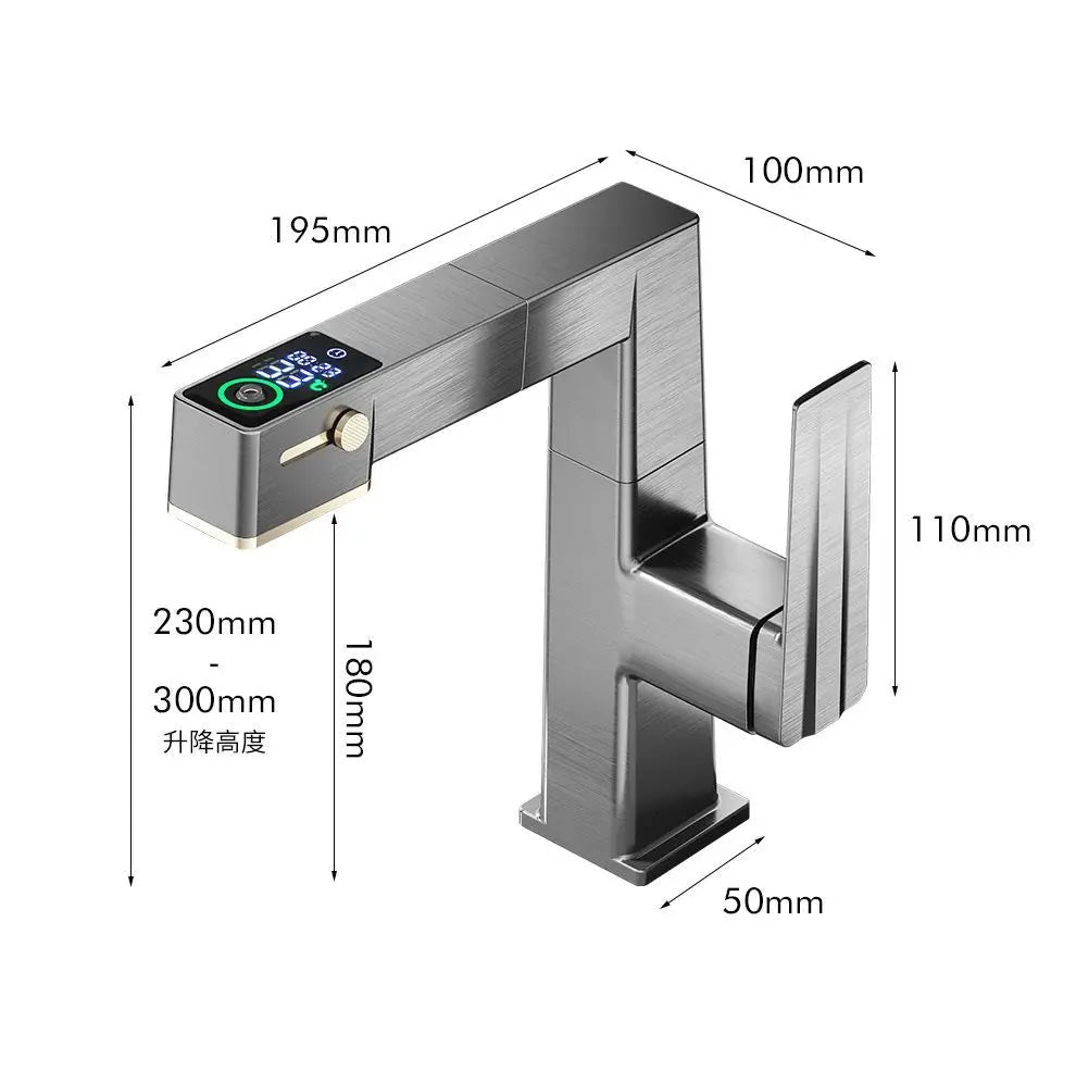 Afralia™ LED Basin Faucet Pull Out Mixer Tap Hot Cold Water Bathroom Sink Vanity