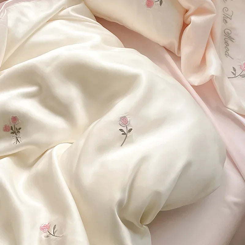 Afralia™ Summer Rayon Silk Bedding Set Queen/King Super Soft Duvet Cover Fitted Sheet Smooth Silk Bedclothes