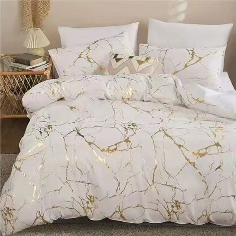 Afralia™ Marble Hot Stamping Double Duvet Cover Set, Luxury King Size Bedding.