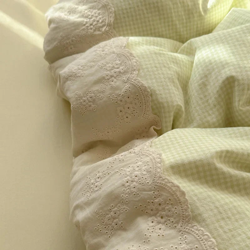 Afralia™ Lace Duvet Cover Bedding Set 4Pcs French Washed Cotton for Single Double Bed