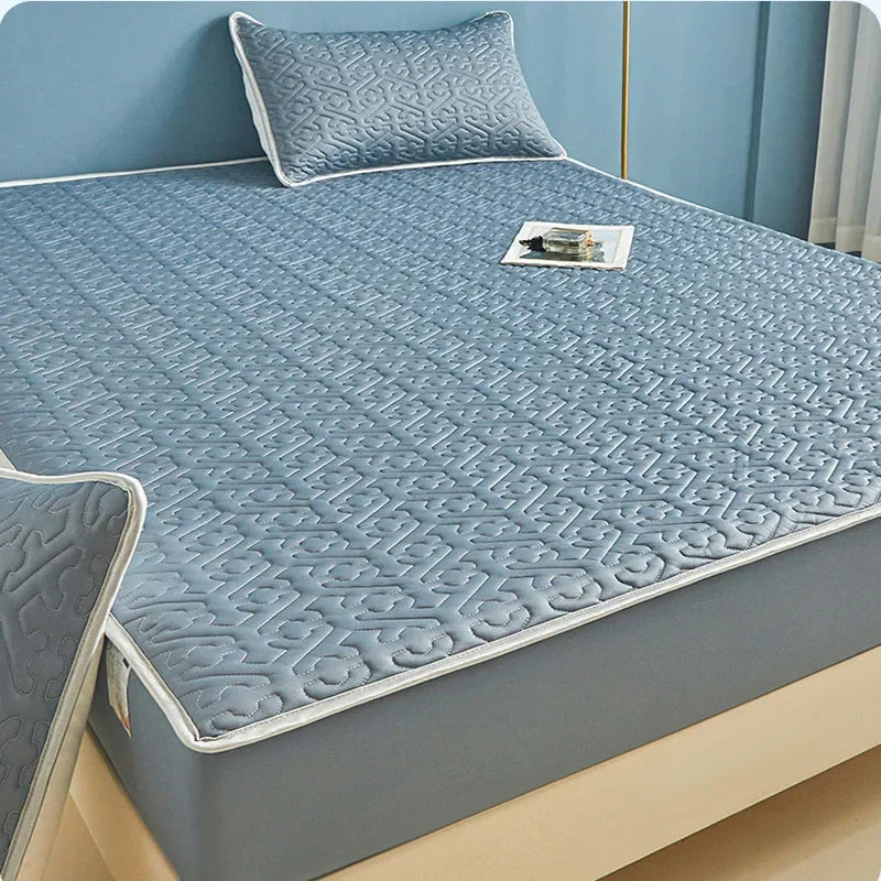 Afralia™ Ice Silky Latex Fitted Sheet Set - Soft Breathable Solid Color Mat