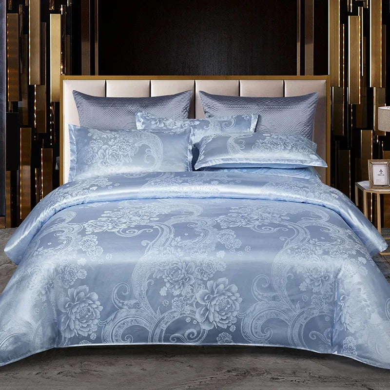 Afralia™ Satin Jacquard Bedding Set: Fitted Sheet, Duvet Cover, 2 Pillowcases - Queen King