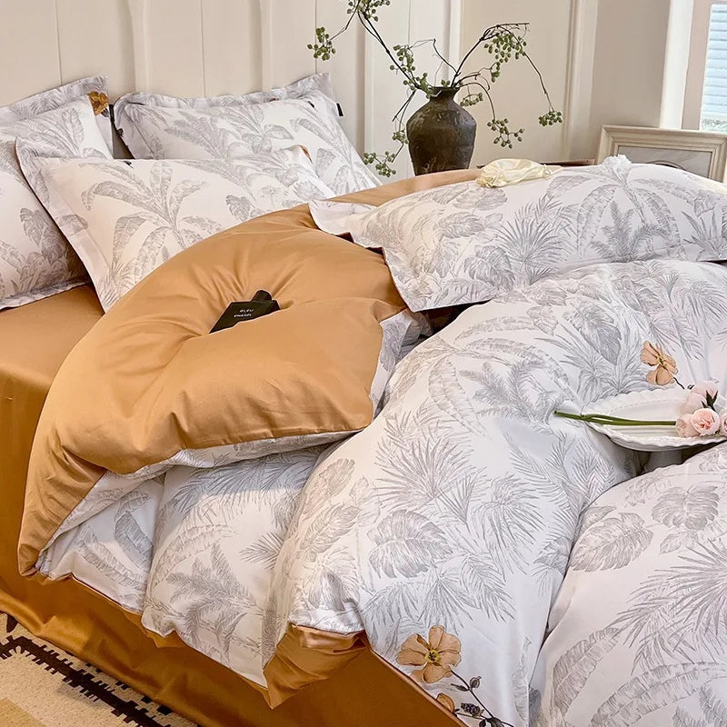 Afralia™ Satin Flower Fitted Sheet Set - Luxury 100% Cotton Print Bedding Set