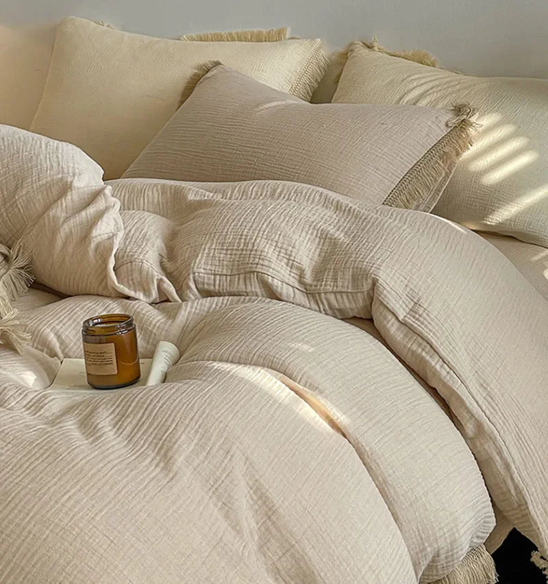 Afralia™ Luxury Retro Cotton Tassel Bedding Set for Queen King Comforter Cover