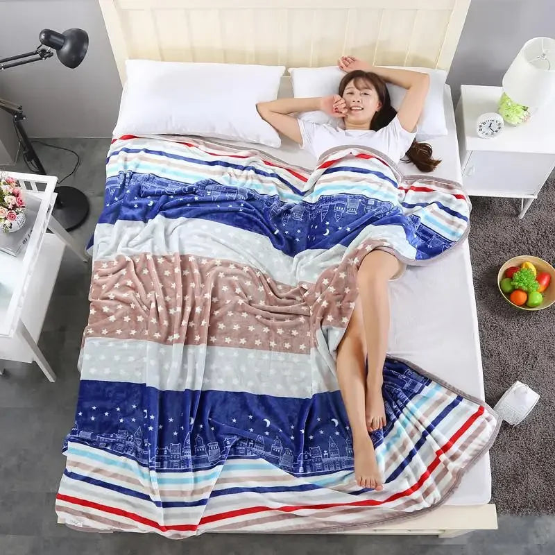 Afralia™ Coral Fleece Flannel Flower Printed Blanket for Single/Queen/King Beds