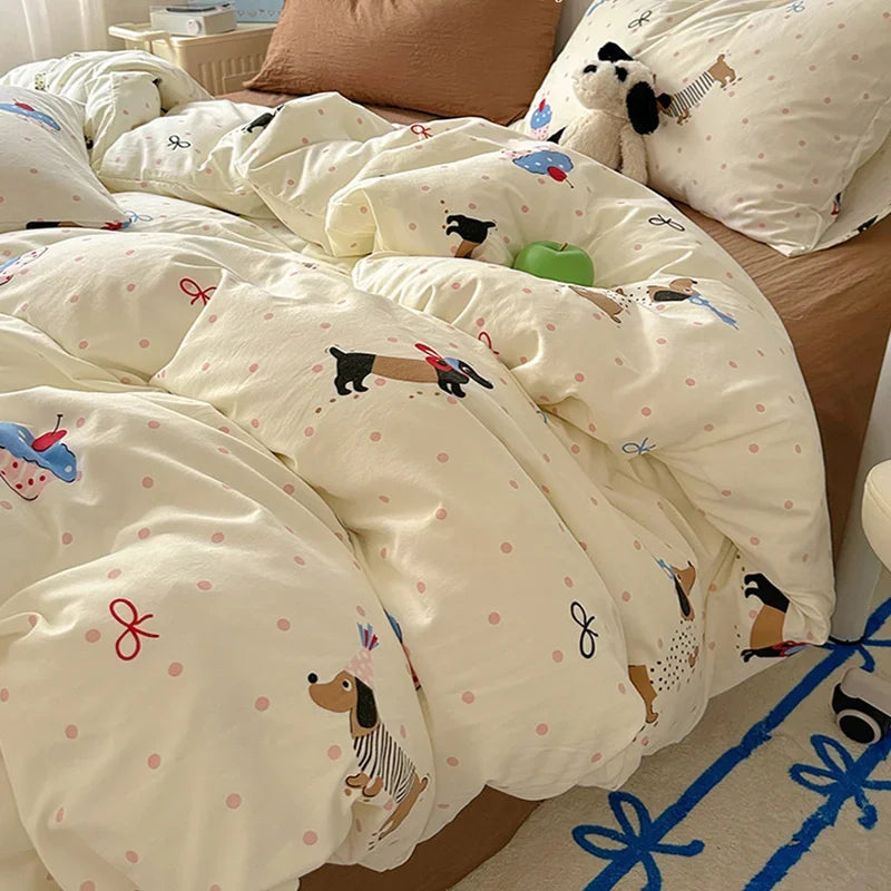 Afralia™ Cartoon Print Quilt Cover Set for King Queen Beds - All Seasons Comfort