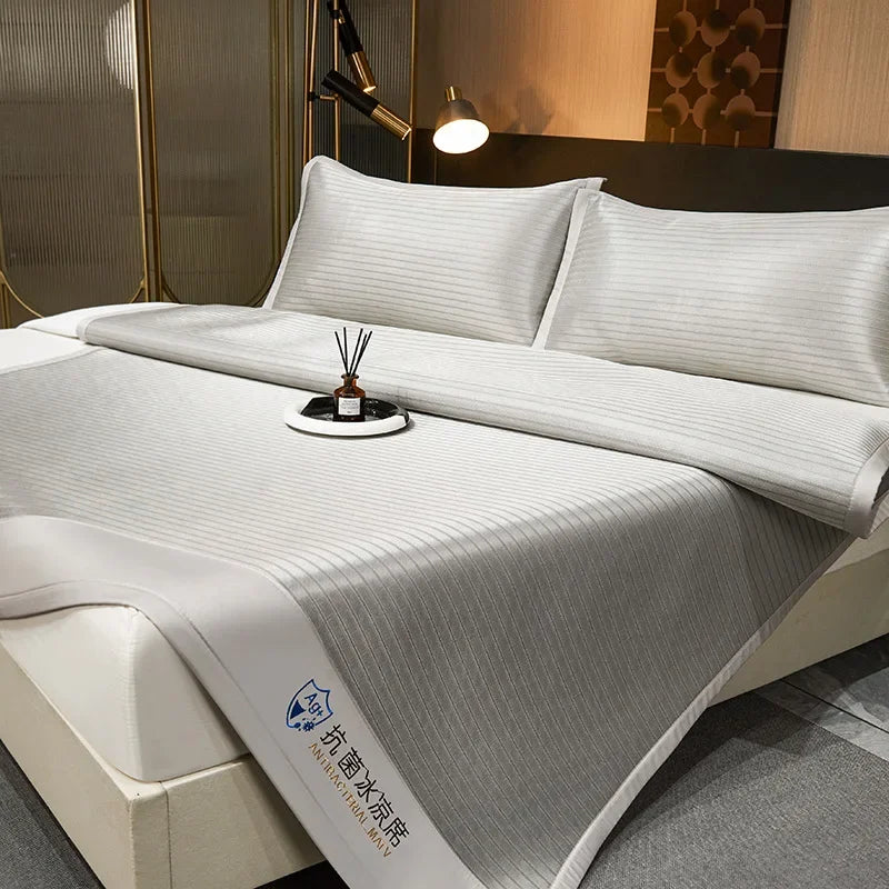 Afralia™ Ice Silky Cooling Mat Striped Bed Cover Skin-Friendly Pad