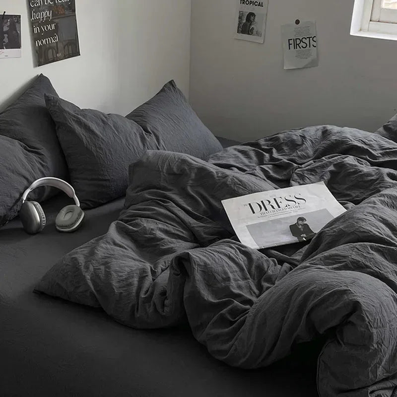 Afralia™ Solid Sleep Naked Cotton Bedding Set 4Pcs, Super Soft Mix Colored Comfort Bed Liner