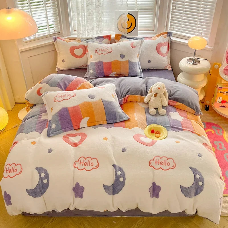 Afralia™ Winter Warm Heart Print Duvet Cover Set for Double Bed - 3 Piece