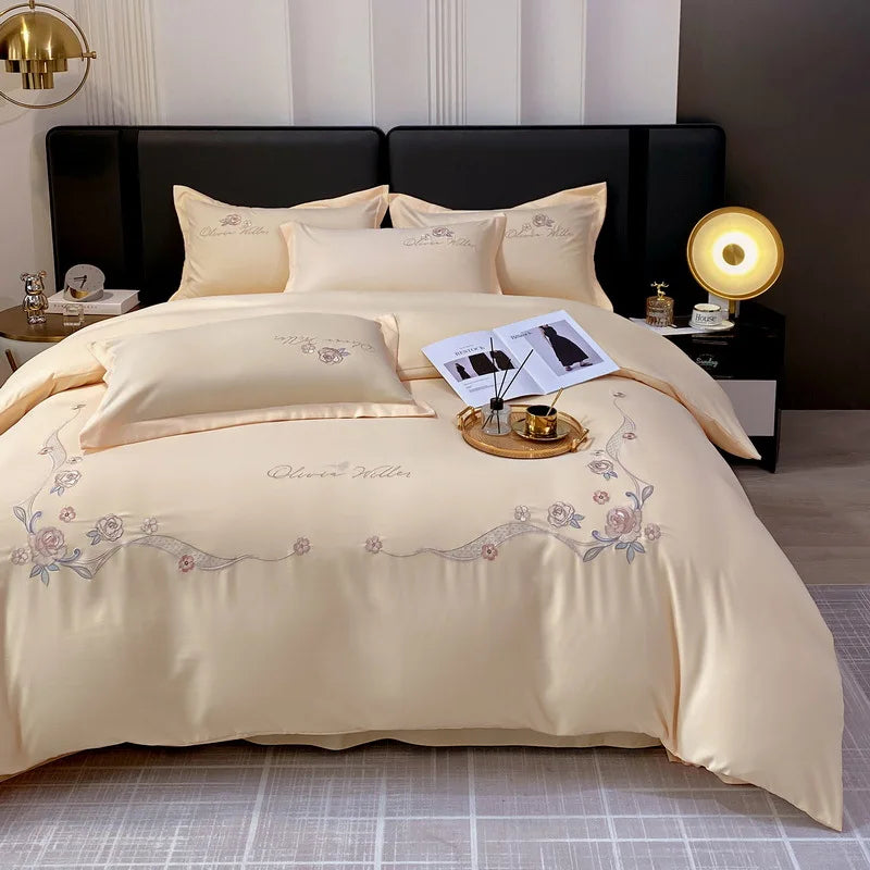 Afralia™ Luxe 100% Cotton Embroidered Bedding Set: Soft, Thick & Cozy Long Staple Comforter Kit