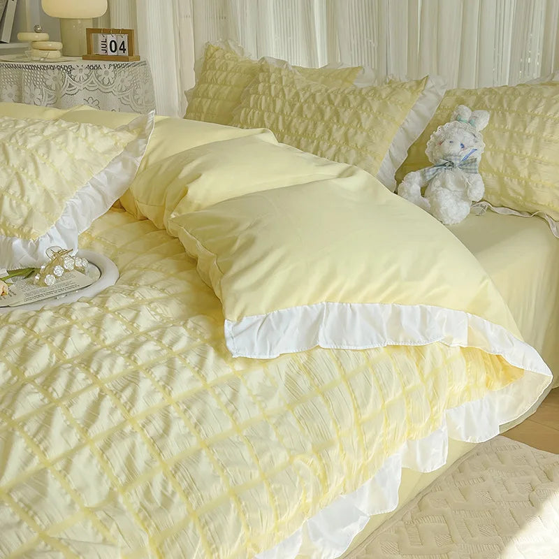 Afralia™ Bubble Cotton Lace Bedding Set: Super Soft, Cooling, Breathable, Solid Color, Summer Comfort.