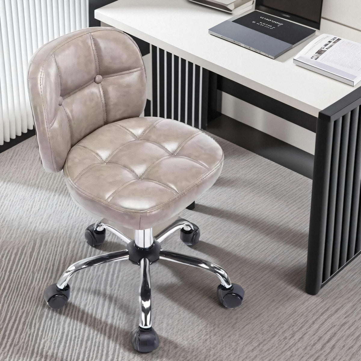 Afralia™ Velvet Office Stool Swivel Computer Chair, Adjustable Height, Low Backrest, Rolling Rocker