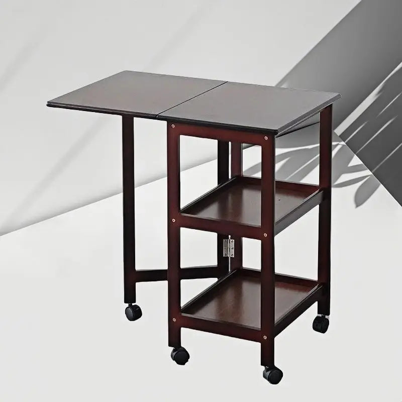 Afralia™ Solid Wood Dining Table Folding Side Cabinet with Wheels and Storage Shelf