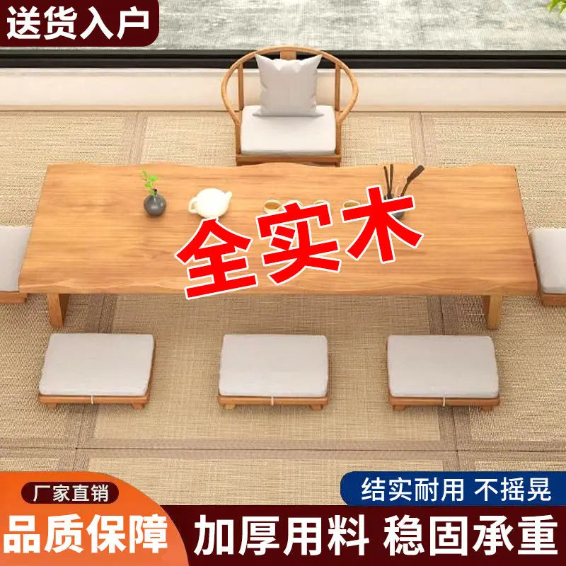 Afralia™ Modern Chinese Solid Wood Tea Table, Chair & Zen Stool Set